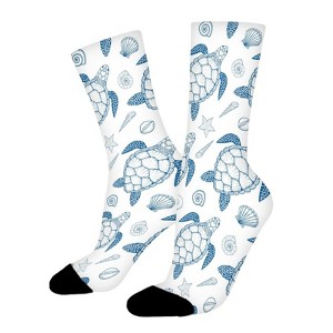 Turtle Sea Stars And Shells Women Printed Crew Socks Funny Funky Socks Soft Polyester Novelty Gifts for Artists Men - 1 of 1