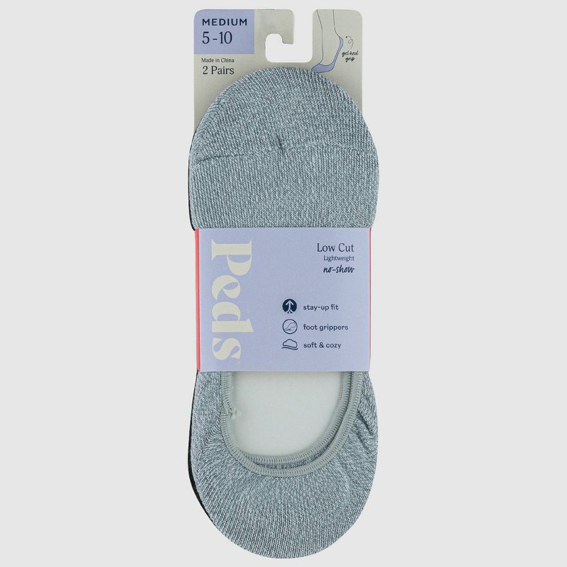 Peds Women&#39;s Super Soft with Traction 2pk Liner Socks - Gray 5-10, 3 of 6