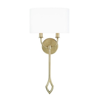Claire Brushed Champagne 2-Light Wall Sconce with White Fabric Shade