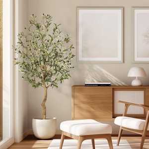 Faux Olive Tree, Fake Silk Plant for Living Room Decor, Indoor Fake Potted Tree with Green Leaves and Big Fruits - 1 of 4