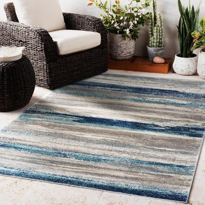 Coastal Breeze Blue Abstract 4x5 Synthetic Area Rug