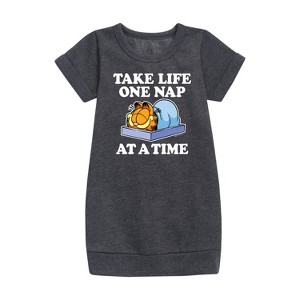 - Garfield - Take Life One Nap Graphic Short Sleeve Fleece Dress - 1 of 3