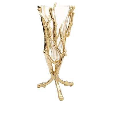 Classic Touch Gold Floral Vase with Removable Glass Insert - Thumbnail 4