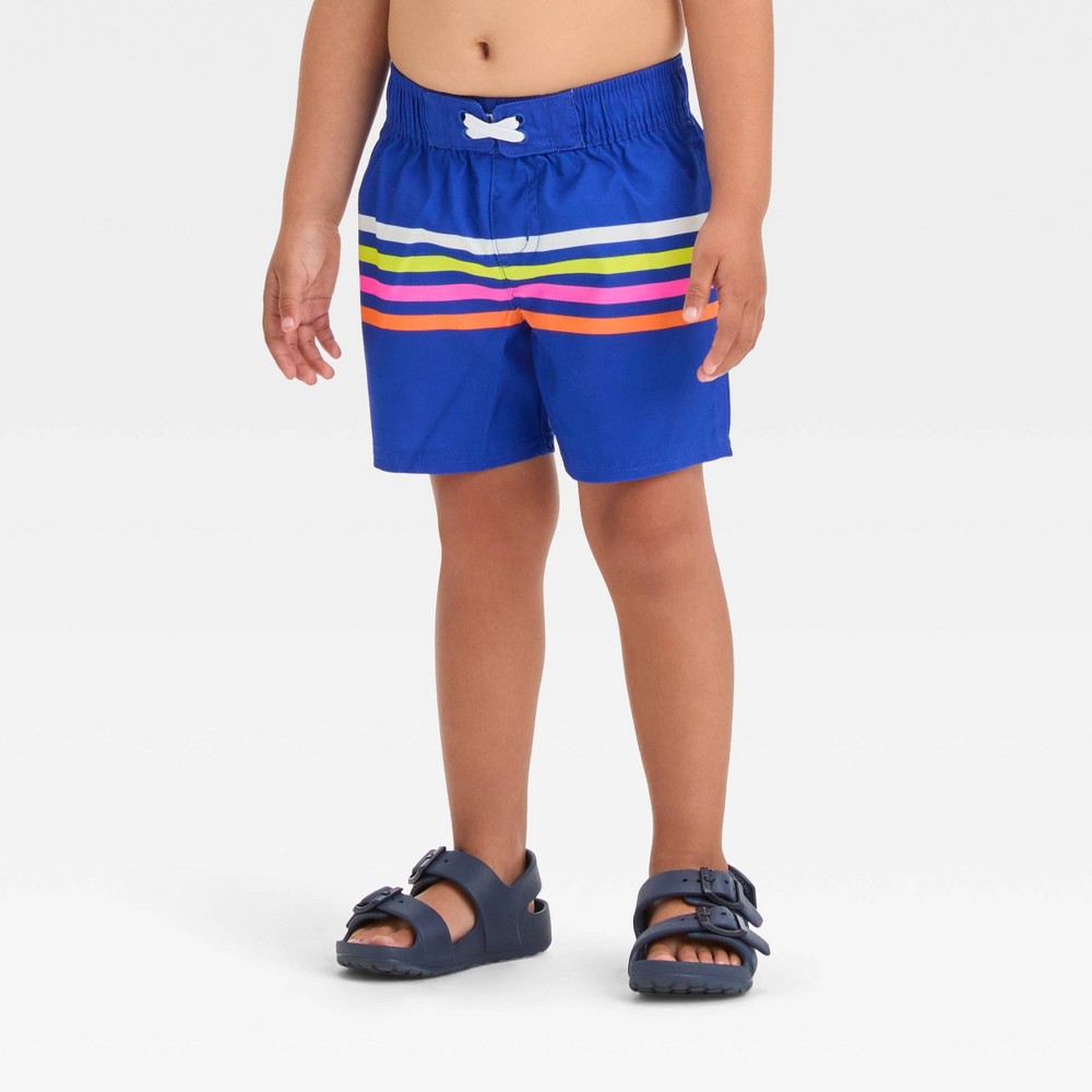 Photos - Swimwear Baby Boys' Swim Shorts - Cat & Jack™ Blue 12M: Toddler Dino Print, UPF 50+