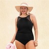 Women's Black Mesh Shoulder Ruched Plus Size One-Piece Swimsuit  - Cupshe - 4 of 4