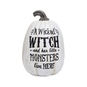Transpac Resin Witch Pumpkin Decorative Object for Halloween - White Pumpkin Figurine for Tabletop Decor and Gifts - 1 of 1