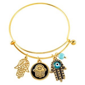 ELYA Hamsa Charm with Evil Eye Bangle Bracelet - Gold, Women