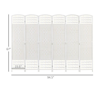 White 6-Panel Handwoven Folding Privacy Screen