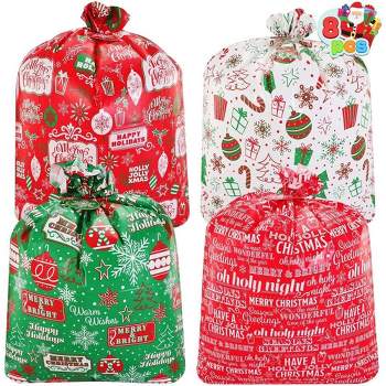 Syncfun 8pcs  44” X 36”  Jumbo Bags Christmas Giant Goody Gift Bags with Gift Tags for Holiday Treats, Oversize Xmas Gifts, Heavy Duty Party Favor Supplies, Large Goodie Bags