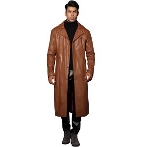 Lars Amadeus Men's Vintage Lapel Gothic PU Faux Leather Trench Coat - 1 of 4
