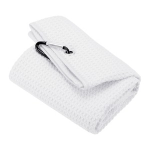 Unique Bargains Super Absorbent Waffle Pattern Tri-Fold Microfiber Golf Towels with D Clips - 1 of 4