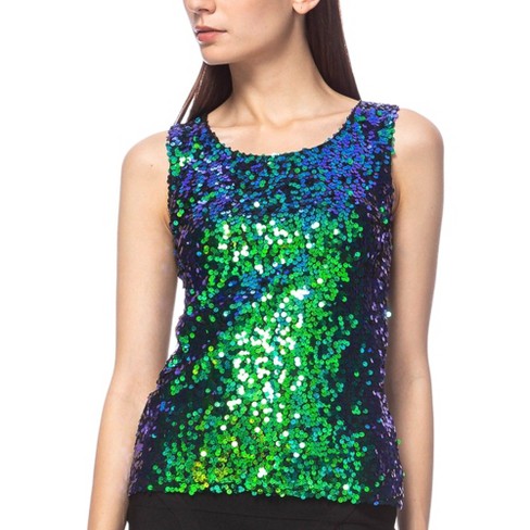 Anna-kaci Women's Glitz & Glam Sequin Party Tank Top-small, Mermaid ...