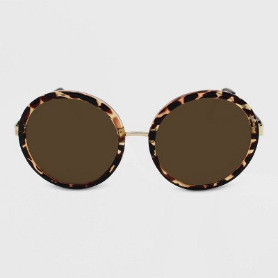 Women's Crystal Tortoise Shell Print Oversized Round Sunglasses - Wild Fable™ Brown