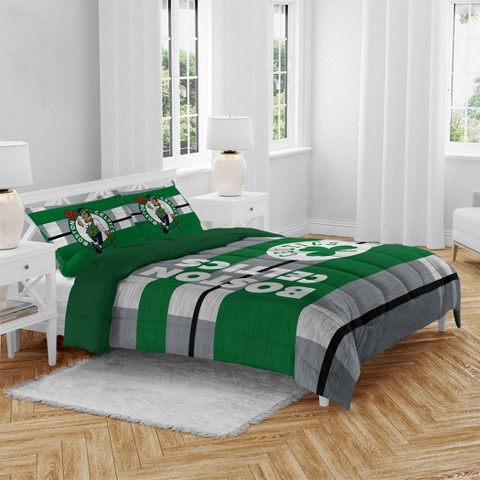 NBA Boston Celtics Heathered Stripe Queen Bedding Set in a Bag - 3pc
