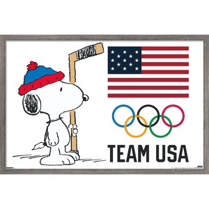 Trends International Team USA x Peanuts – Olympic Hockey Snoopy Framed Wall Poster Prints - 1 of 4
