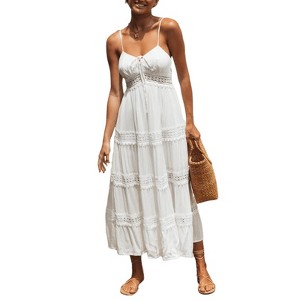 Women's Spaghetti Strap Lace Tiered Maxi Dress Summer Maxi Dress - 1 of 4
