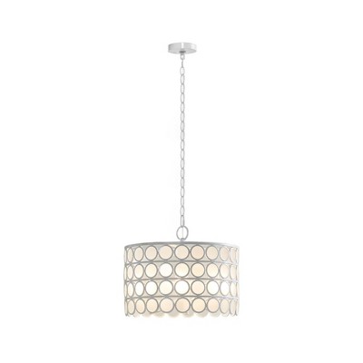 Mid-Century White Drum Shade Chandelier with Glass Accents