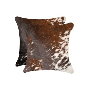 HomeRoots Set of Two 18" Brown and White Cowhide Throw Pillow - 1 of 4