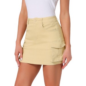INSPIRE CHIC Women's Cotton Cargo Pockets Stretch Denim Mini Skirt - 1 of 4