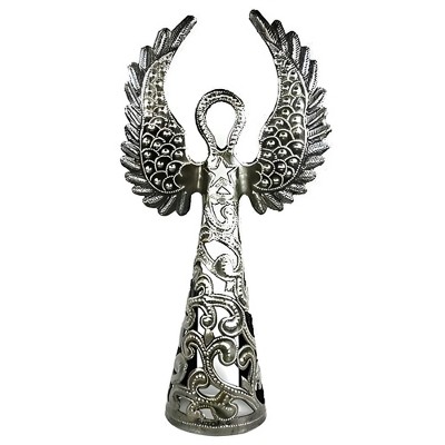 Slickblue Unique 16-Inch Steel Angel – Handcrafted Metal Table Decor with Wings Up, Indoor/Outdoor