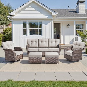 Buenhomino 5 Pieces Patio Furniture Set, High Back Wicker Rattan Sofa with 5-inch Extra Thick Cushion and Ottoman, Outdoor Conversation Set - 1 of 4