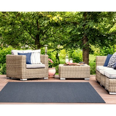 Navy Rectangular Reversible Synthetic Indoor/Outdoor Rug
