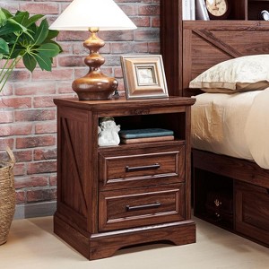 18" Farmhouse Nightstand with Charging Station, End Table with 2 Drawers Storage for Bedroom, Living Room - 1 of 4