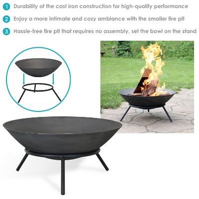 22-Inch Gray Cast Iron Wood-Burning Fire Pit with Stand