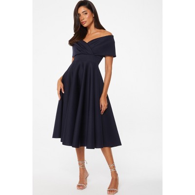 Scuba Bardot Skater Midi Dress