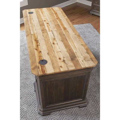 Brown Wood Double Pedestal Executive Desk with Drawers