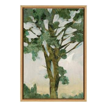 16" x 23" Green Tree Line I Framed Canvas Wall Art - Amanti Art