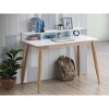 Vynxaria Mid-Century Modern Wood Writing Desk with Hutch - White, 3 Open Shelves, Rounded Angled Legs, 43"W x 23.6"D x 34.4"H - 2 of 4