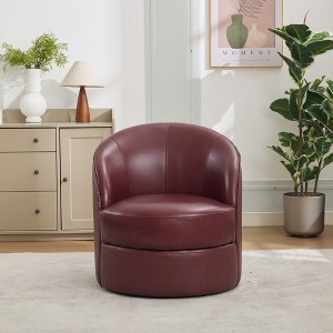360° Genuine Leather Upholstered Swivel Chair, Modern Accent Chair for Home - 1 of 1