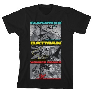 The Justice League Legendary Hero Panels Crew Neck Short Sleeve Men's Black Tee - 1 of 3