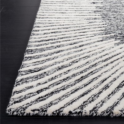 Ivory and Black Abstract Handmade Wool Square Rug, 6 x 6 ft.