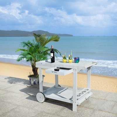 Gray Acacia Wood Outdoor Tea Trolley with Storage