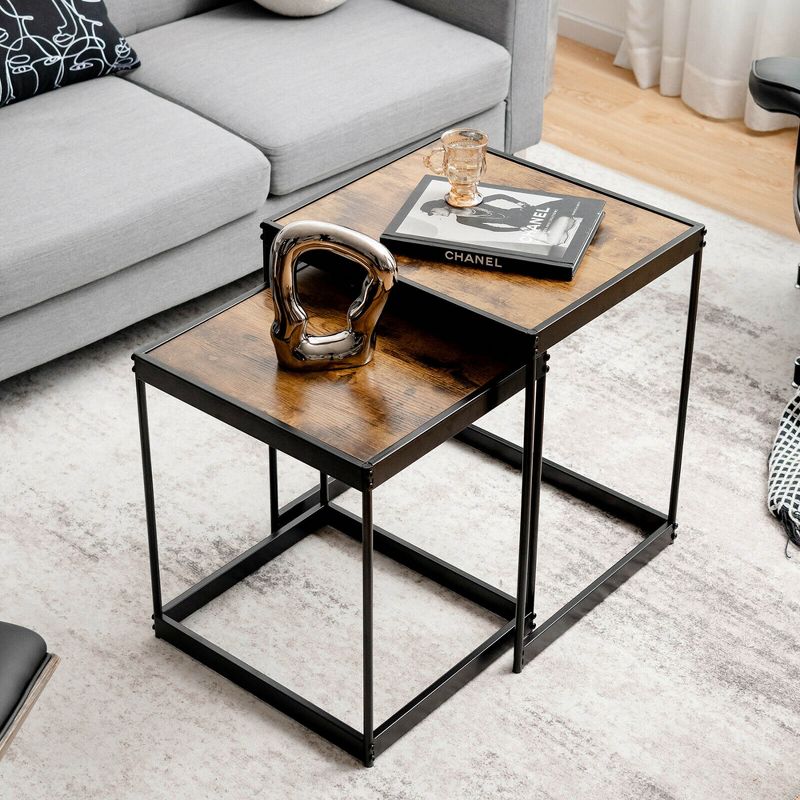 Costway Coffee Tables Nesting Side Set of 2 for Living Room Modern W/ Sturdy Steel Frame, 3 of 11