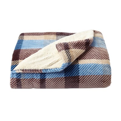 60x70 Faux Shearling Fleece Plaid Throw Blanket Blue - Yorkshire Home :  Target