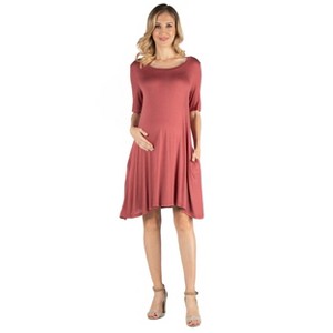 24seven Comfort Apparel Maternity Flare T Shirt Pocket Dress - 1 of 4