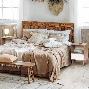 Sevobal Nightstands Set Of 2 Elegant Low Foot Bedside Table With Drawer, Open Compartment, And Pine Wood Legs, original wood color, 21.4"*15.8"*11.9" - 1 of 4
