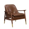 29.2" Cognac Faux Leather Mid-Century Accent Chair with Brass-Tipped Legs - 3 of 4