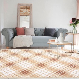 Washable Geometric Plaid Bedroom Rug, Non Slip Non Shedding Carpet, Modern Foldable Low Pile Floor Cover, Stain Resistant Hallway Mat - 1 of 4