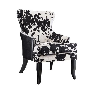 Simple Relax Cowhide Print Accent Chair with Nailhead Trim in Black and White - 1 of 4