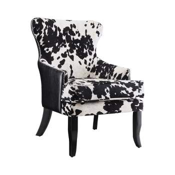 Simple Relax Cowhide Print Accent Chair with Nailhead Trim in Black and White