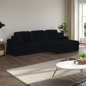 112.6" Corduroy L-Shaped Modular Floor Sectional Sofa Right Chaise - 1 of 4