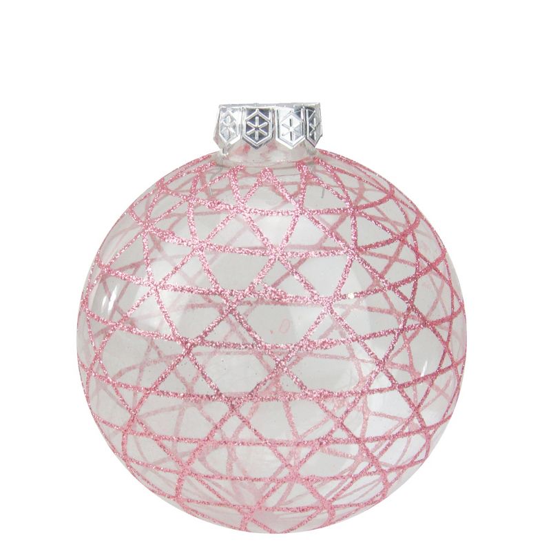 Northlight Glittered Clear and Pink Geometric Glass Christmas Ball Ornament 3.75" (95mm), 3 of 4