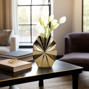 Modern Decorative Aluminum Vase with Sculptural Faceted Starburst Design - Contemporary Decorative Accent for Living Room, Bedroom, and Office Decor - 1 of 4