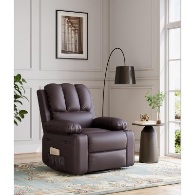 Recliner Chairs with Heat and Massage - 360° Swivel Chair for Adults- Manual Rocking Chair with Cup Holder for Living Room, Bedroom