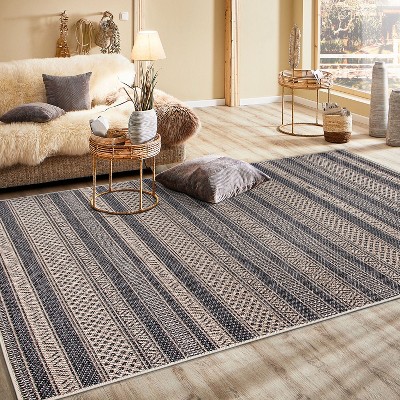 Blue Geometric Flat Woven Indoor/Outdoor Rug 5' x 7'