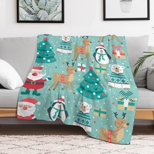 Christmas Pattern With Penguin Christmas Throw Blanket Soft Fleece Christmas Blanket Cozy Flannel Throw for Couch Bed 60x80 inches - 1 of 1